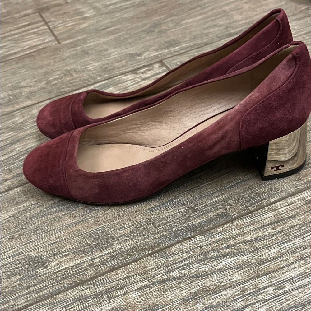 Tory Burch Evelyn Plum Maroon Suede Block Heels Size 9.5 M Shoes - Picture 4 of 14